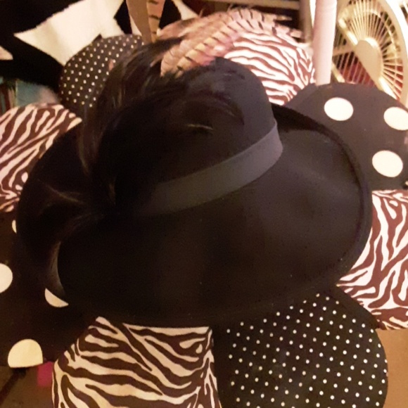 Black Wool feather Woman Dress Hat - Picture 1 of 7